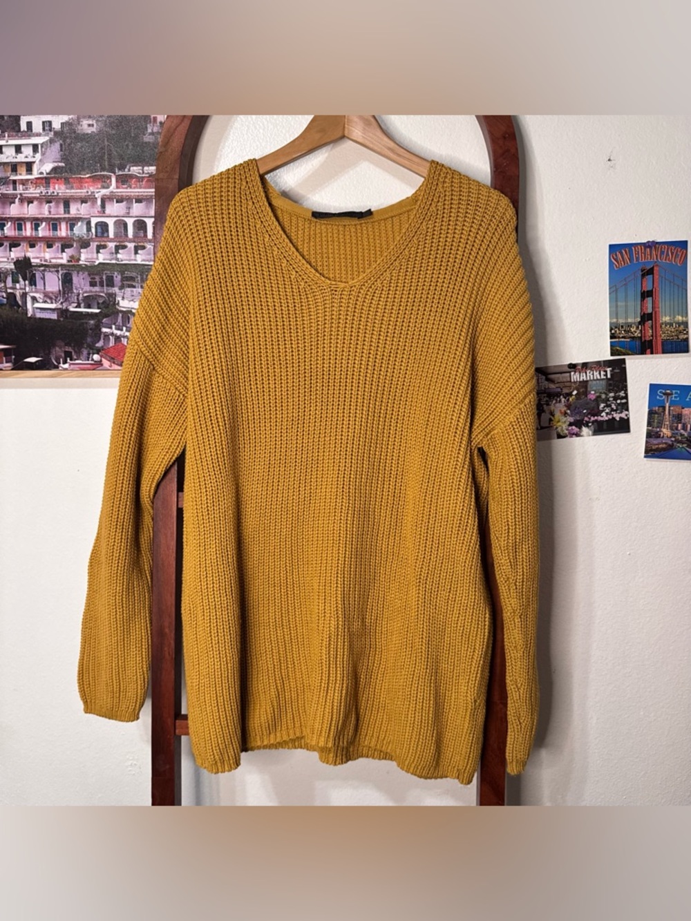 Jenni Kayne Cotton Cabin Knit Pullover Sweater Oversized Mustard Yellow - Picture 3 of 6